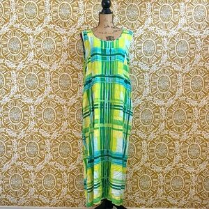 Jams World Vintage Rare Multicolor Plaid Sleeveless Pleated Midi Sundress Sz XL